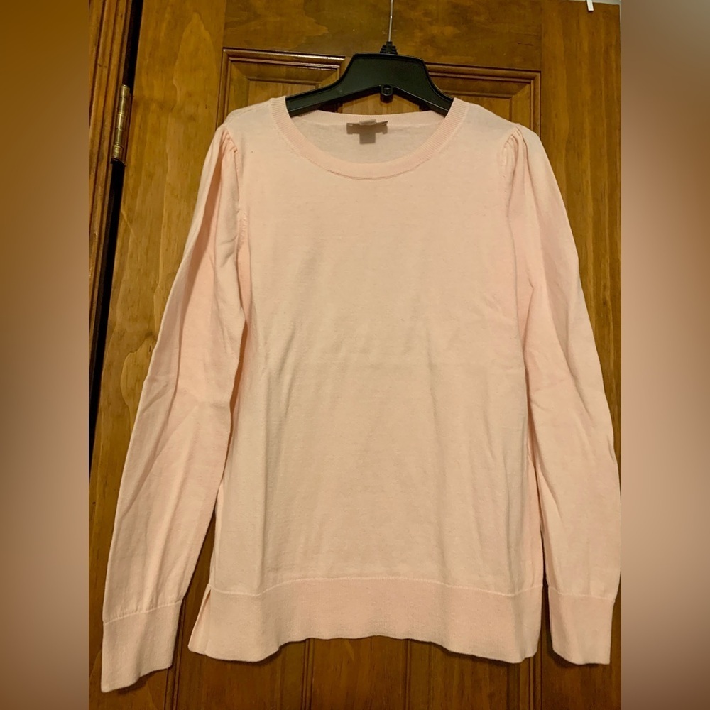 Ann Taylor LOFT Size Small Puff Sleeve Sweater Light Pink 100% Cotton